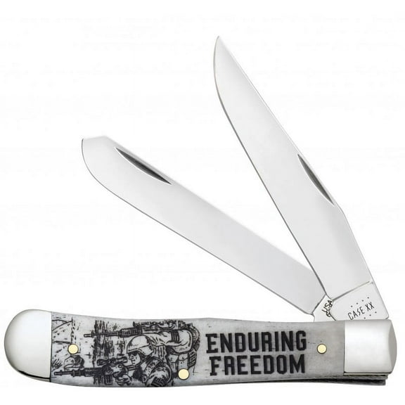 Case XX Knives Enduring Freedom War Series Natural Bone Trapper Stainless Pocket Knife