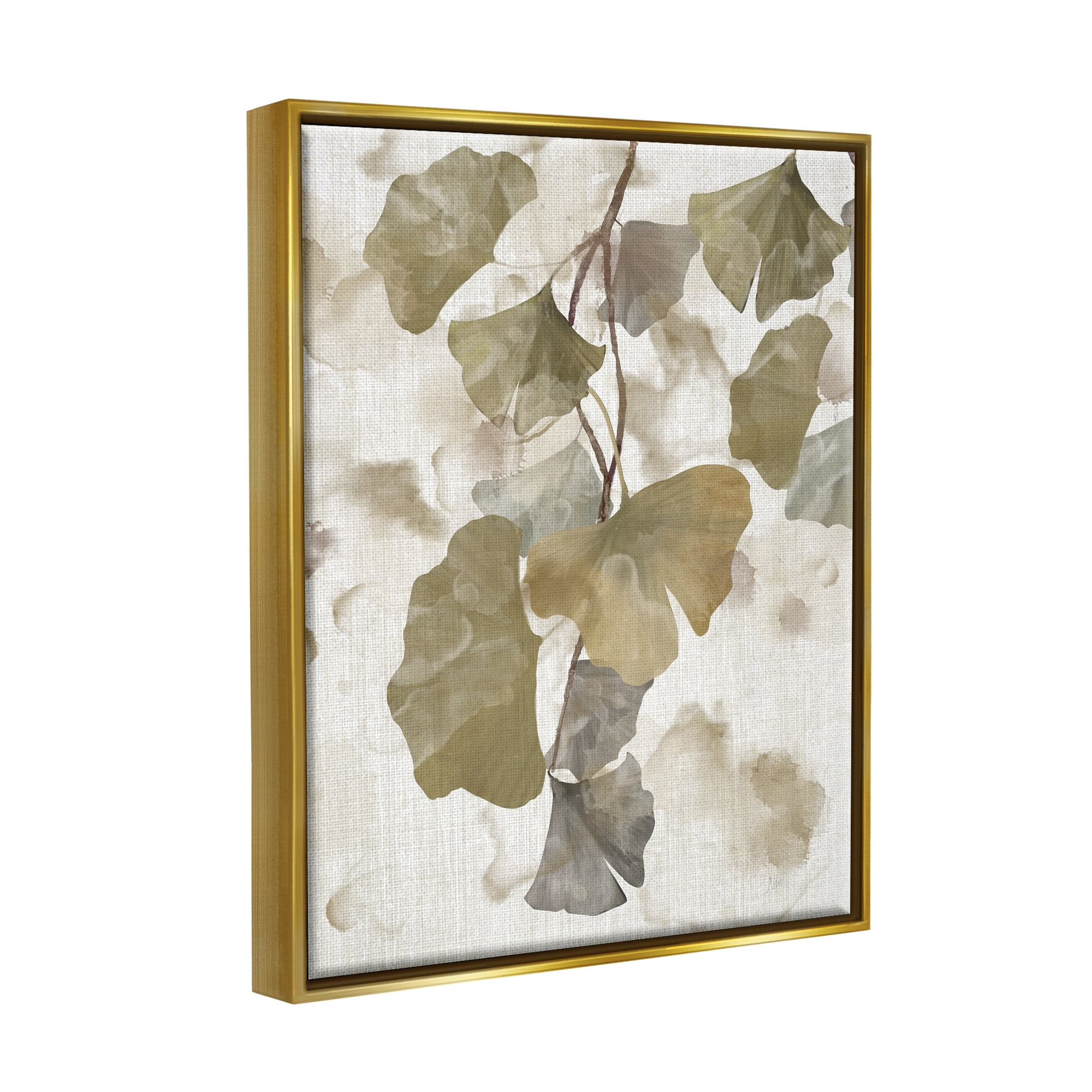 Stupell Industries Rustic Ginkgo Leaves Botanical & Floral Painting Gold Floater Framed Canvas Art Print Wall Art, 25 x 31