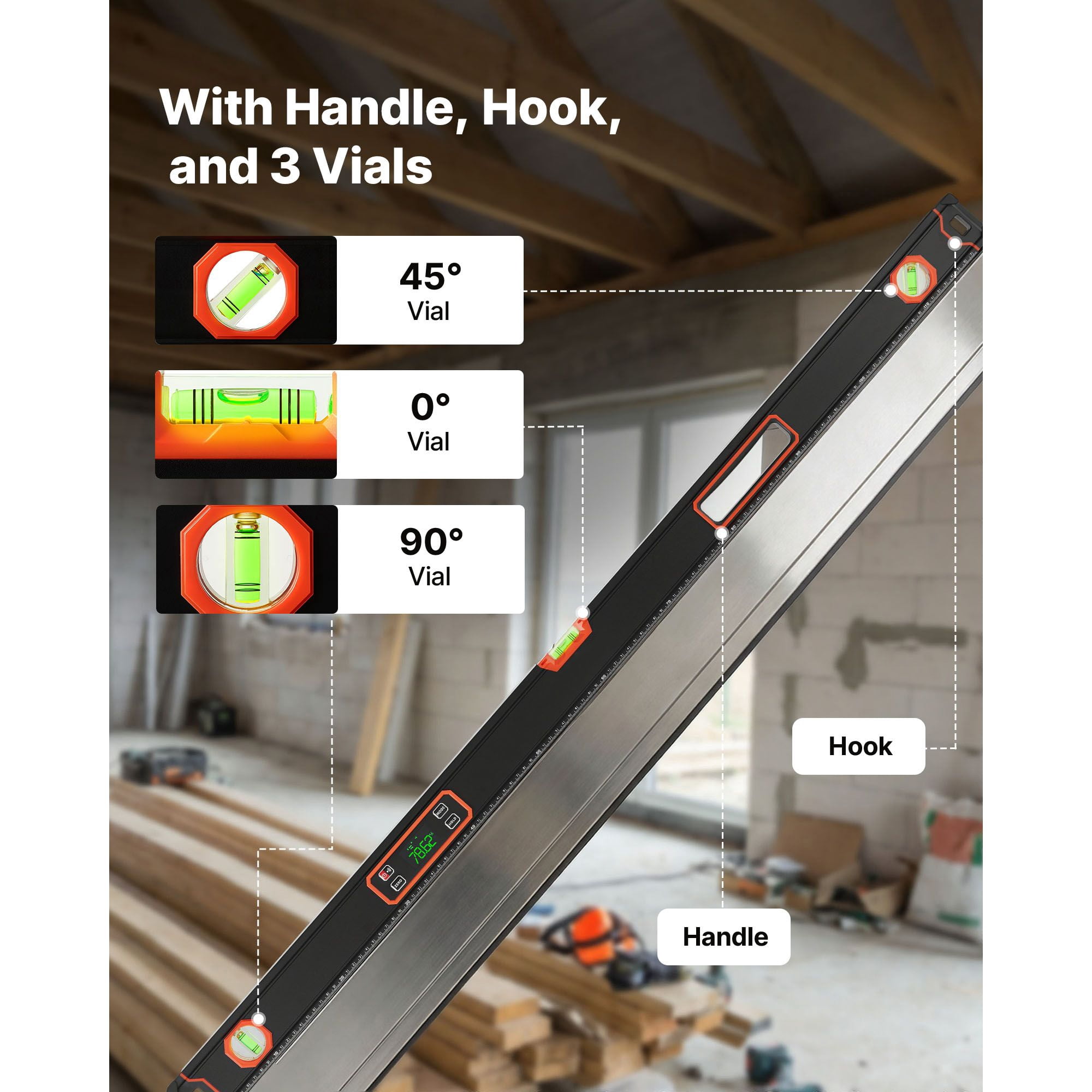 Digital Level 48 Inch Magnetic Electronic Level with LED Backlit Display 360° Electronic Leveler Tool IP54 Rating for Construction Carpentry