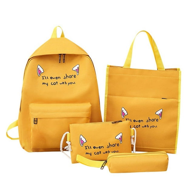 Yellow Yellow Campus Student Backpack Four Piece Set Cloth Waterproof Bag For School College Travel Lightweight Durable Multiple Compartments Comfortable Carry Daily Use Bookbag