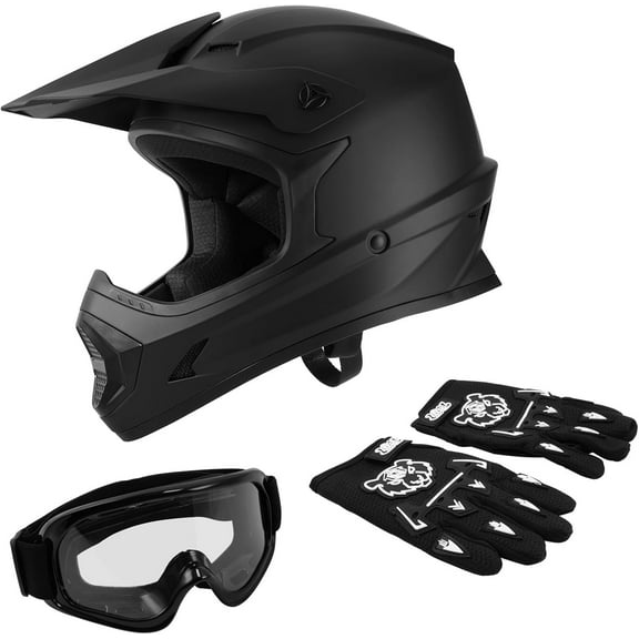 DOT Youth Kids Motocross ATV Full Face Helmets for Offroad Street Dirt Bike Go-Kart BMX MX Matte Black Medium