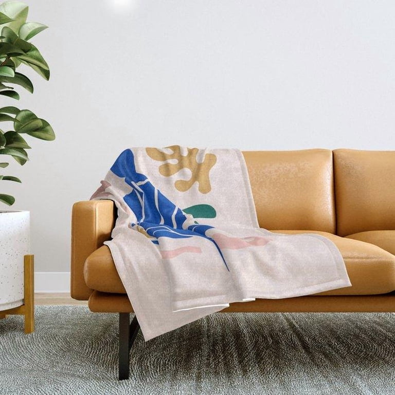 Abstract Blue Seated Figure and Organic Shapes Polyester Fleece Blanket ...