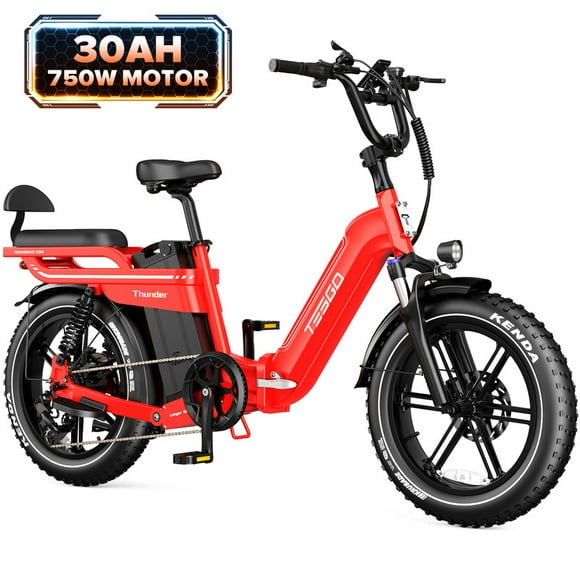 TESGO 30AH Electric Bikes for Adults Thunder Ultra-large Capacity Battery Range Up to 150KM Electric Bike, 750W Ebikes for Adults 20’’ x 4.0’’ Full Suspension w/ 5 Pedal Assist and Hydraulic Brakes