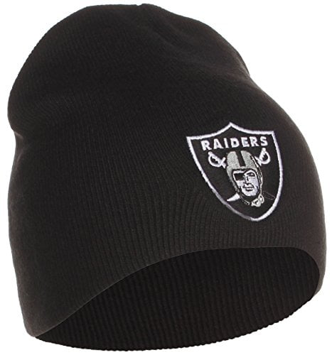 Oakland Raiders Uncuffed Embroidered Logo Winter Knit Beanie Hat Black by NFL