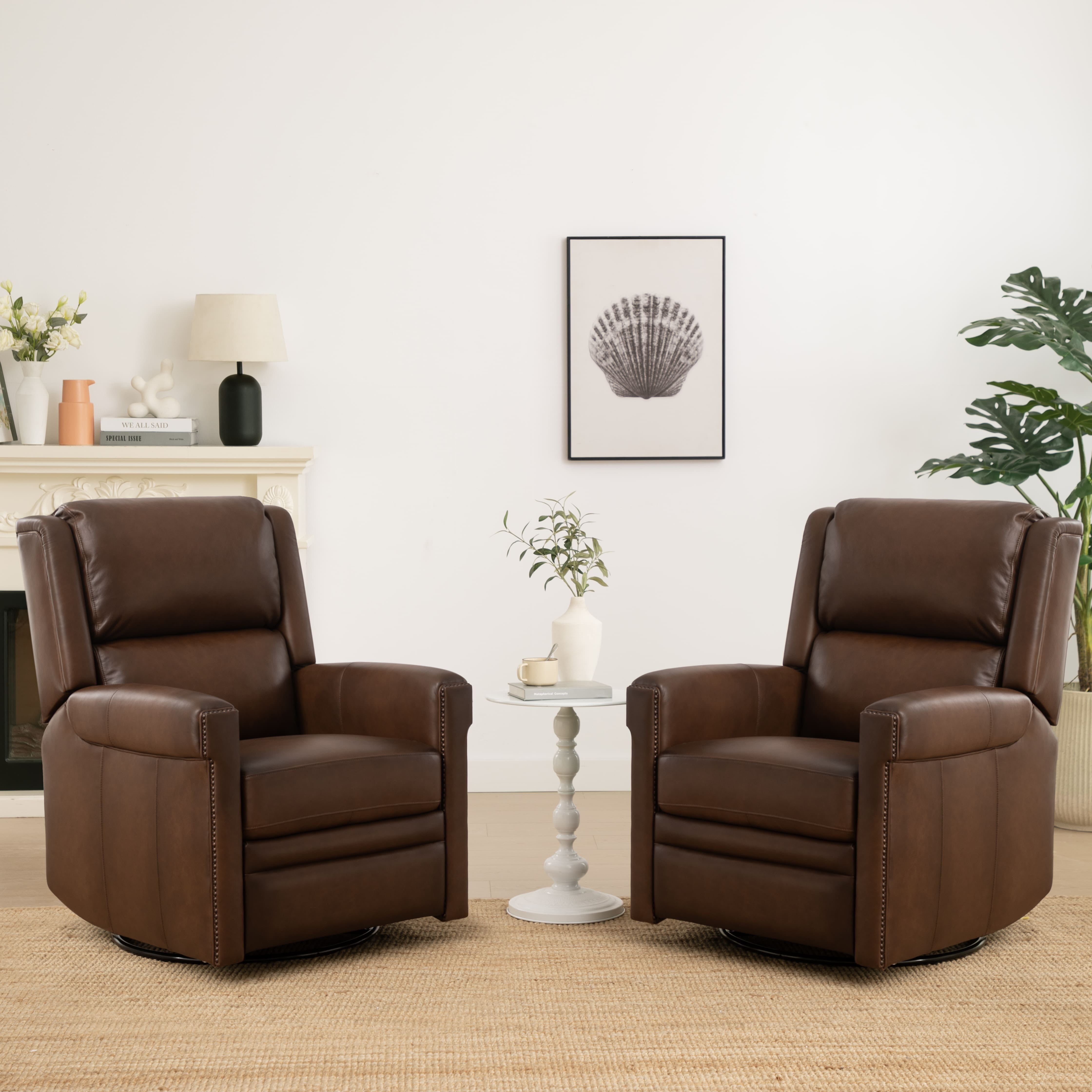 L&L LIVING 100% Top Grain Leather Power Recliner with USB and Type-C Charging Port