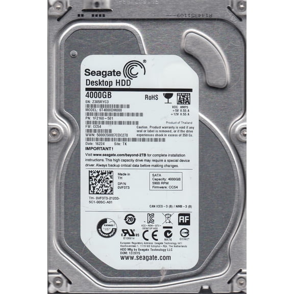 ST4000DM000, Z30, TK, PN 1F2168-501, FW CC54, Seagate 4TB SATA 3.5 Hard Drive