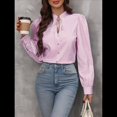 thumbnail image 4 of Camisas A Rayas con Botones para Mujer, Blusas Clásicas de Larga y Elegantes para Oficina y Trabajo. Rosa L, 4 of 9