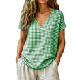 thumbnail image 2 of Neewe Womens Loose Casual Print V Neck Short Sleeve Shirts Classic Blouses Tops with Summer Daily Outfits, 2 of 8