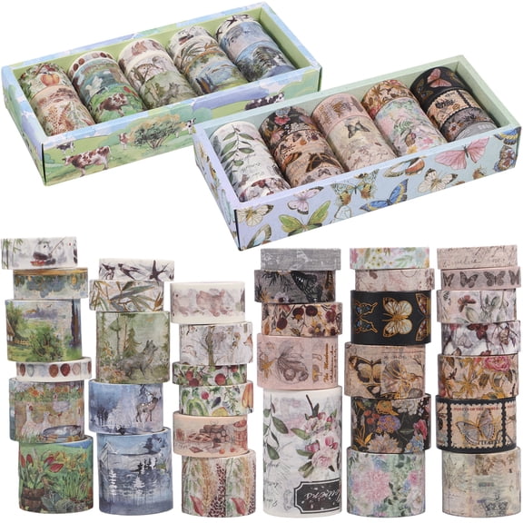 36 Rolls Vintage Washi Tape Set Decorative Masking Tape Floral Mushroom Botanical Animal Aesthetic 6 Size Washi Tape Adhesive Scrapbook Tape for Journal DIY Crafts Scrapbooking Supplies