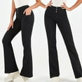 thumbnail image 4 of ZHOGXU Women's Jeans High Waist Solid Color Buttons Flare Stretchy Comfortable Denim Pants Trousers For Gym Casual Wear,Black,L, 4 of 7