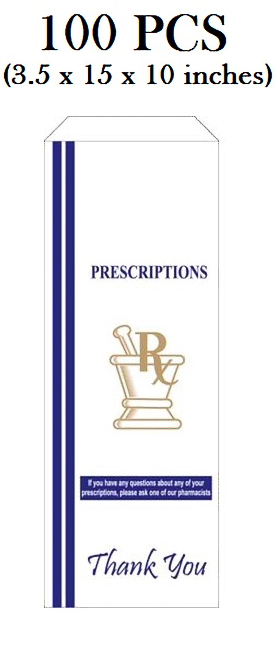 BioRx Sponix Pharmacy Paper Bags Rx Bags 3 5 X 15 X 10 Inches 