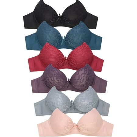 

247 Frenzy Women s Essentials Mamia PACK OF 6 PLUS Full Coverage Leopard Jacquard Bras