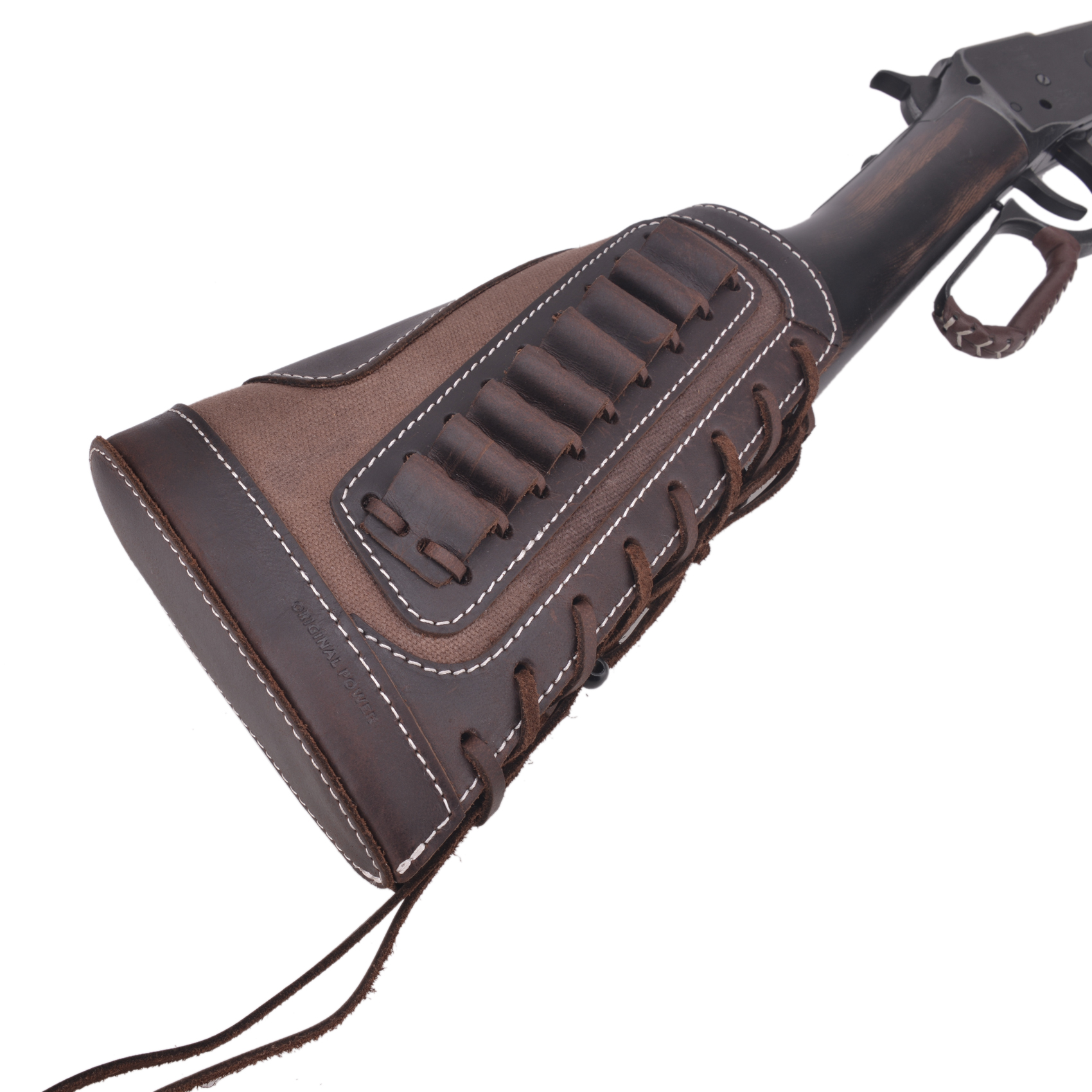 Wayne's Dog Leather Gun Shell Holder Buttstock Canvas Recoil Pad with Extension for .357 .30/30 .38