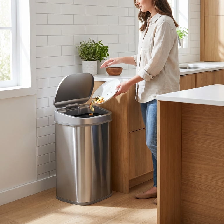 Nine Stars, Kitchen Trash Can, 21 Gallon, Stainless Steel, Silver