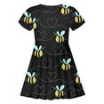 thumbnail image 4 of MIXUE Girls Casual Dresses Teen Summer Bee Festival Heart Print Crew Neck Short Sleeve A Line Slim Dress Beachwear,Black,10-13 Years, 4 of 4