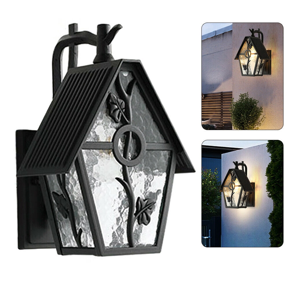 Outdoor Wall Light Fixtures Black 15" H Exterior Wall Lantern Waterproof Vintage Outside Lighting Sconce Wall Mount Porch Lights w/Glass Shade for House, Garage
