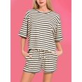 thumbnail image 5 of Women 2 Piece Sets Summer Outfits Cute Stripe Knit T Shirts Shorts Matching Lounge Set Black S, 5 of 7