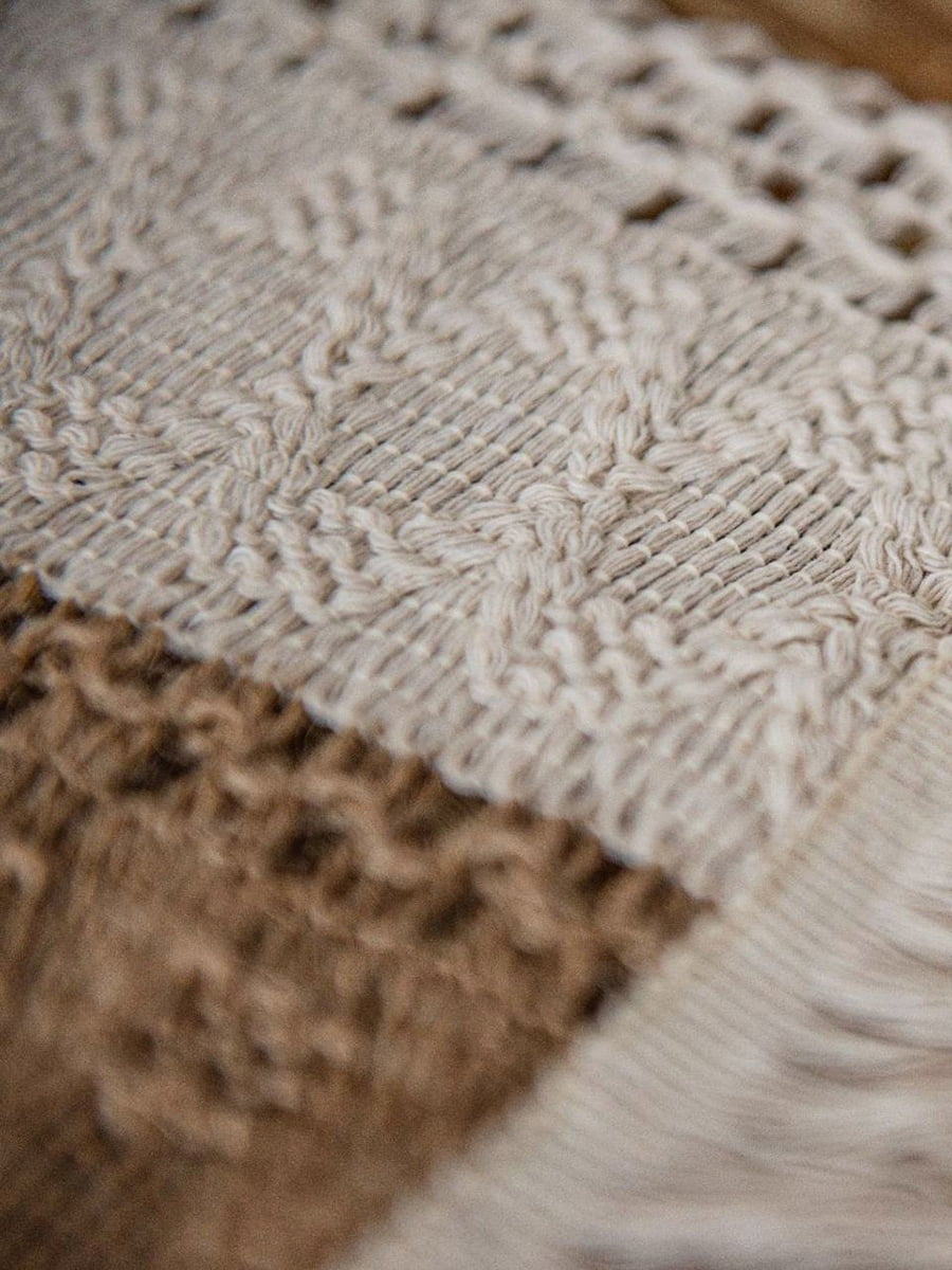 Boho Macrame Table Runner With Tassels - Cream & Brown Rustic Decor For