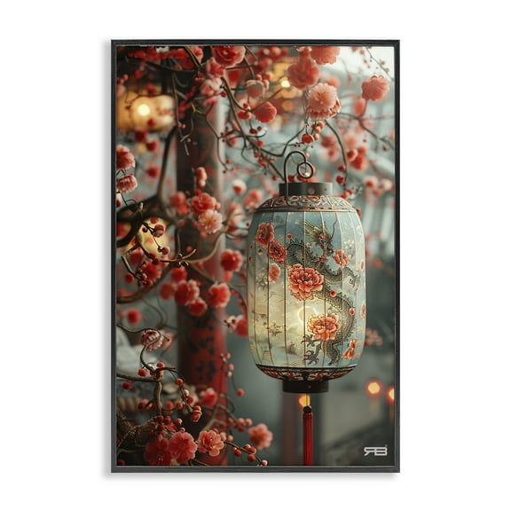 Stupell Industries Florals with Asian Motif Botanical & Floral Painting Black Framed Art Print Wall Art, 12 x 18