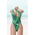 thumbnail image 3 of Meloria Swim and Fashion Green Tropical Printed Padded One-Shoulder Hollow Sexy One-Piece Swimsuit, 3 of 5