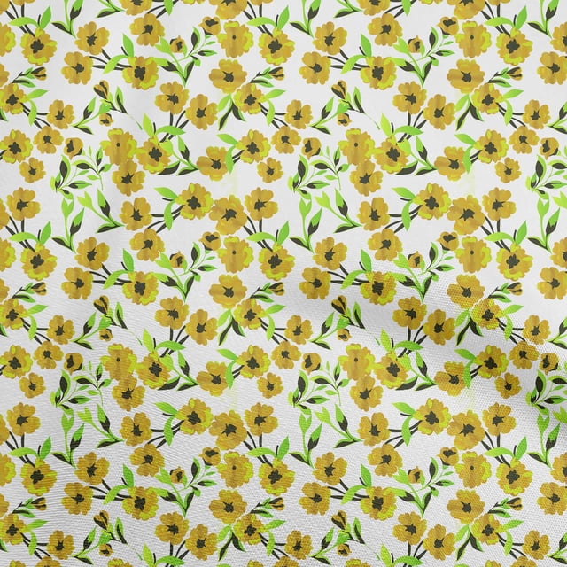 oneOone Cotton Poplin Gamboge Yellow Fabric Floral Craft Projects Decor Fabric Printed By The Yard 56 Inch Wide