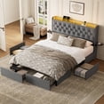 thumbnail image 2 of GUNAITO Queen Size Bed Frame with 4 Storage Drawers, Velvet Upholstered LED Bed with LED and USB Ports, Modern Wingback Headboard Bed with Bedside Storage Board, Gray, 2 of 11