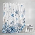 thumbnail image 3 of Ocean Starfish Shower Curtain, Nautical Coastal Sea Jellyfish Seahorse Coral Seaweed Seashell Waterproof Shower Curtain Set with 12 Hooks Lightweight Bath Curtains Fabric Bathroom Decor 36x72 Inches, 3 of 9