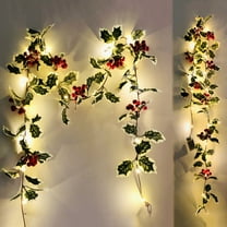 Hxlamzoo 78.7-inch Red Berries Rattan with 20 LED Lights, Colorful Silk Flowers for Christmas Tree, Home, Window Decor, Flexible Wire with 2 Modes