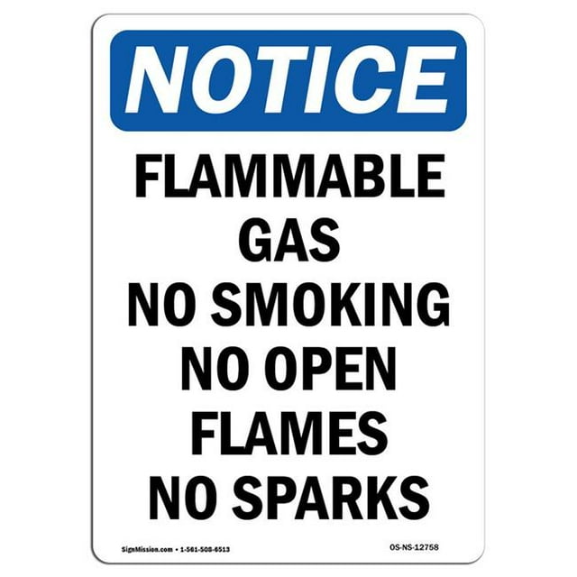 SignMission OS-NS-A-710-V-12758 7 x 10 in. OSHA Notice Sign - Flammable Gas No Smoking No Open