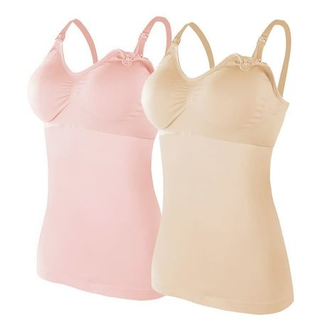 

Womens Nursed Tank Tops Built In Bra Top For Breastfeeding Maternity Camisole Brasieres 2PC With 4PC Pads