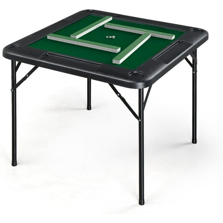 PEXMOR 39.5" Foldable Mahjong Table, 4 Player Card Game Table w/Cup Holders & Chip Grooves, Portable Folding Poker Domino Board Game Table for Blackjack, Texas Hold'em, Jigsaw Puzzles Game