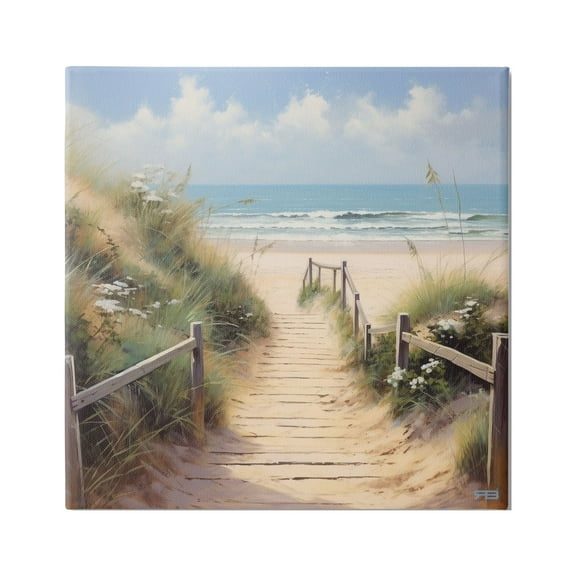 Stupell Industries Sandy Path to Beach Landscape Painting Gallery Wrapped Canvas Art Print Wall Art, 17 x 17