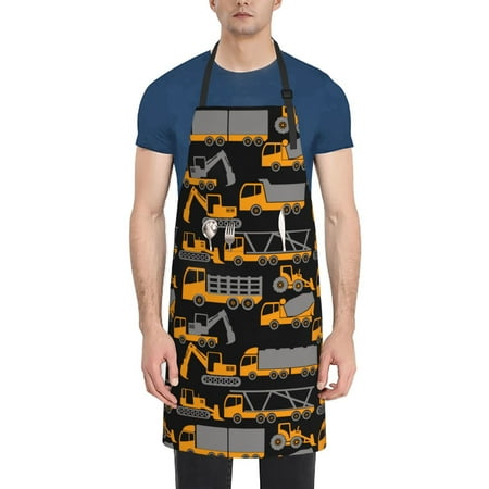 

Lukts Yellow Excavator Pattern Kitchen Cooking Aprons Adjustable Bib Soft Chef Apron with 2 Pockets for Men Women