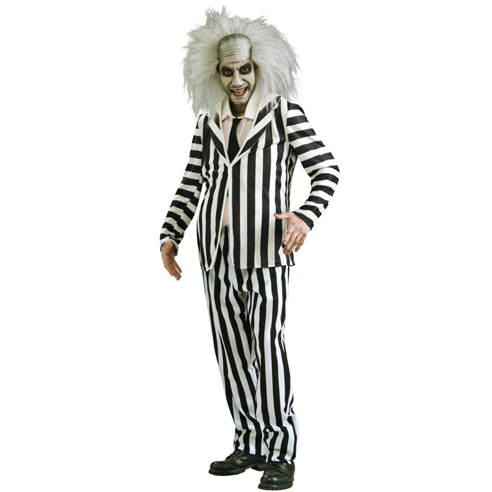 Beetlejuice Kit Shirt Wig Makeup Ghost Fancy Dress Up Halloween Adult Costume 