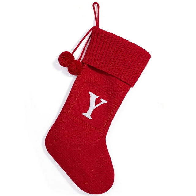 Bas de Noël Tricotés avec Décorations Personnalisées Chaussettes Lettre Alphabet Initiale Rouge Y