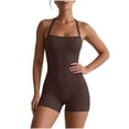 thumbnail image 2 of Pounoo Workout Sets for Women Ribbed Halter Neck Square Neck Bodysuit with High Waist Shorts Casual Gym Running Beach Matching Outfits, 2 of 5
