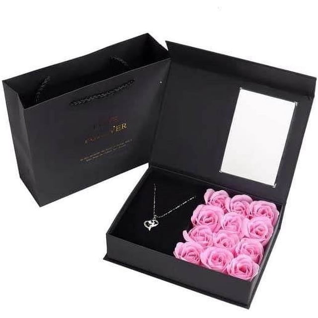 Caja de regalo para el día de San Valentín, 12 cajas de regalo con ventana abatible, caja de regalo con forma de lápiz labial, collar y joyería
