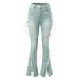 thumbnail image 6 of LEKDFST Y2K Baggy Jeans for Women Teen Girls Bow Cute Flare Denim Jeans High Waisted Pants Scene Trousers Blue XXL, 6 of 8