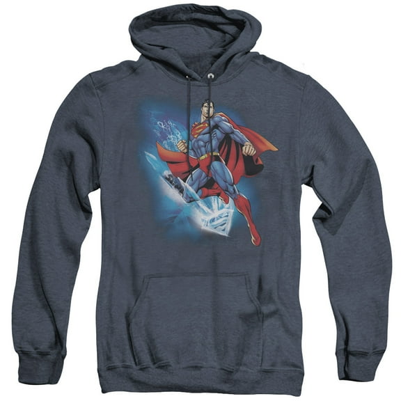 Superman Crystall T-Shirtize Adult Heather Hoodie Sweatshirt Navy