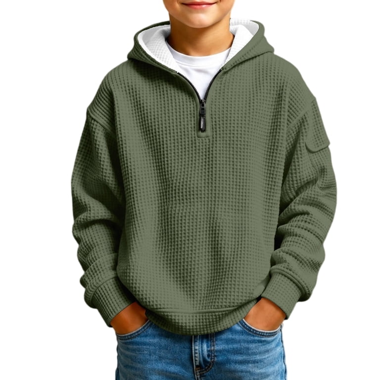 Fall Beck Lumtrix Teen Boys Quarter Zip Hoodie Fall Waffle Knit Hooded Sweatshirt ...