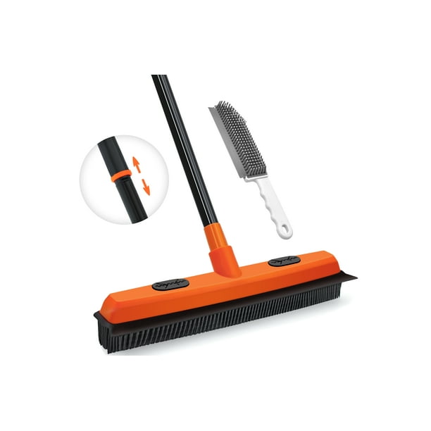 JEHONN Rubber Broom with Squeegee Carpet Rake for Pet Hair Remover