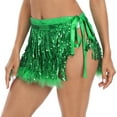 thumbnail image 4 of HDE Women's Sequin Tassel Fringe Skirt Fur Trim Hip Scarf Green XS-S, 4 of 7