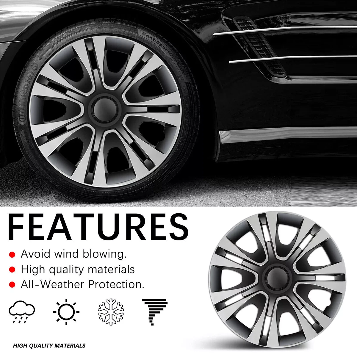 15" Set of 4 Wheel Covers Snap On Hubcaps Full Hub Caps fit R15 Tire & Steel Rim