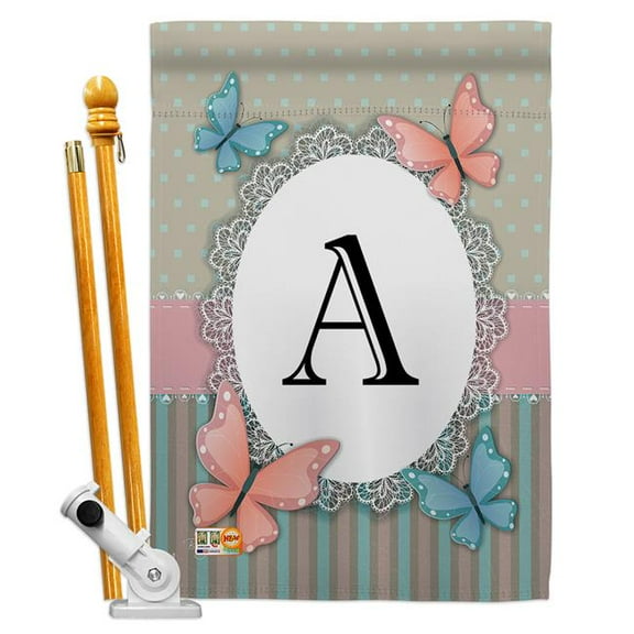 Breeze Decor BD-BG-HS-130131-IP-BO-D-US14-BD 28 x 40 in. Butterflies A Initial Garden Friends Bugs & Frogs Impressions Decorative Vertical Double Sided House Flag Set & Pole Bracket Hardware