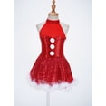 thumbnail image 2 of Venjoe Kids Girls Shiny Sequins Halter-neck Figure Ice Skating Tutu Dress Christmas Snowman Dance Red 14, 2 of 6