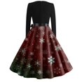 thumbnail image 6 of Women's Fashion Round Neck Slim-Fit Christmas Print Long-Sleeved Dress, Holiday Print, Retro Style, Party Wear, Casual Dress, Comfort Fit, Festive,Wine,M, 6 of 6
