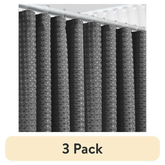 (3 pack) LammaLoe Gray Shower Curtains, Waffle Weave Heavy Duty Fabric Shower Curtain, 72” x 72" Hotel Luxury 256 GSM Bathroom Curtains