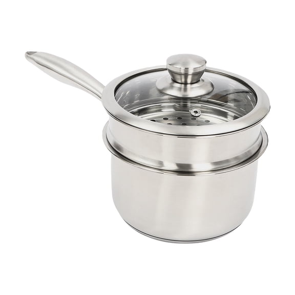 Saucepan, 18cm 304 Stainless Steel Double Boiler with Steamer Insert, 3-Ply Bottom for Even Heating, Cooking Pot for Soup, Steaming Seafood, Dumplings, Healthy, No Coating, Durable