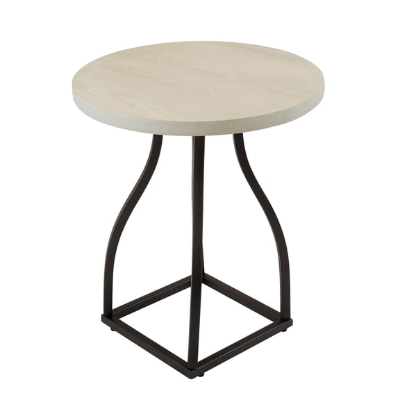 Benjara Tior Accent Table- 20" Round Wood White Top- Black Metal Base
