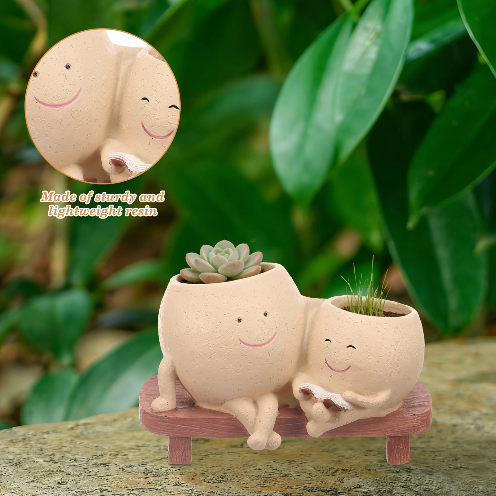 Rocking Chair Smiley Face Planter Cute Plant Pots for Indoor Outdoor Plants Succulent Pots with Drainage Hole Unique Funny Flower Pot for Succulents Plant Gifts